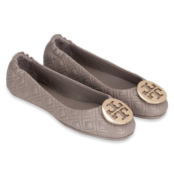 Tory Burch Shoes - Tory Burch Minnie Travel Ballet Flat Quilted Leather Dust Storm Gold Taupe